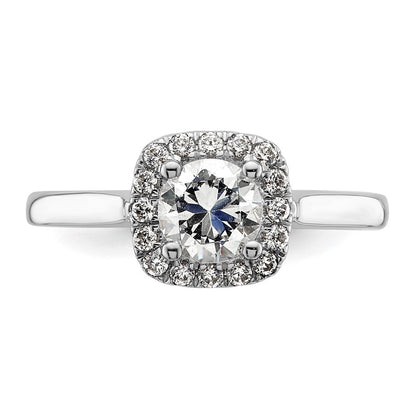 14K Weißgold Rund Heiligenschein Synthetisch Diamant Verlobungsring