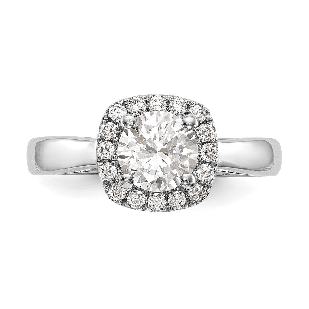 14K Weißgold Rund Heiligenschein Synthetisch Diamant Verlobungsring