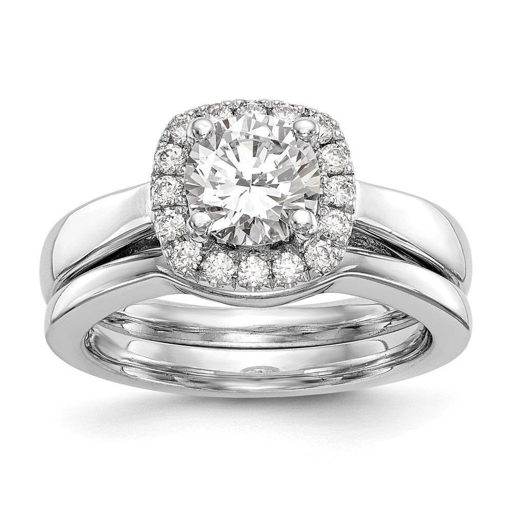 14K Weißgold Rund Heiligenschein Synthetisch Diamant Verlobungsring