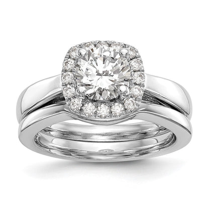 14K Weißgold Rund Heiligenschein Synthetisch Diamant Verlobungsring
