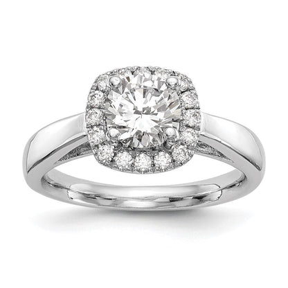 14K Weißgold Rund Heiligenschein Synthetisch Diamant Verlobungsring