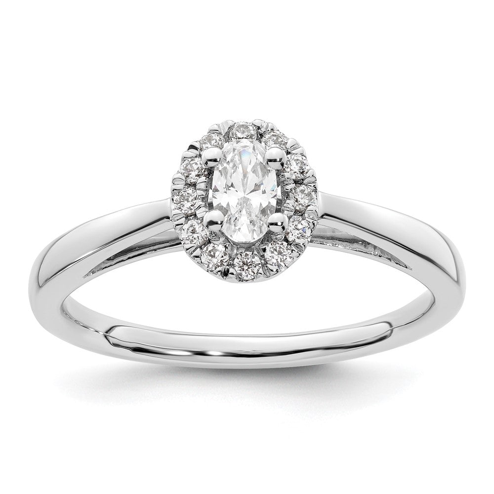 14K Weißgold Oval Heiligenschein Synthetisch Diamant Verlobungsring