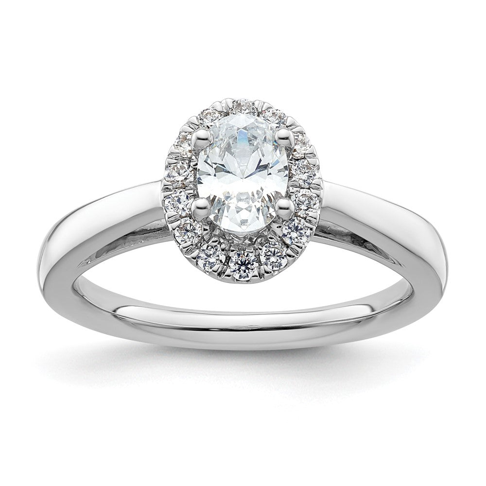 14K Weißgold Oval Heiligenschein Synthetisch Diamant Verlobungsring