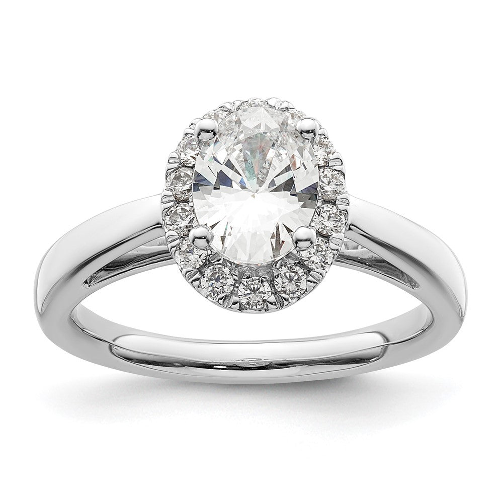 14K Weißgold Oval Heiligenschein Synthetisch Diamant Verlobungsring