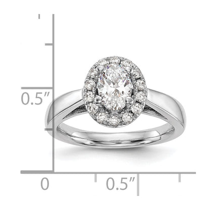 14K Weißgold Oval Heiligenschein Synthetisch Diamant Verlobungsring