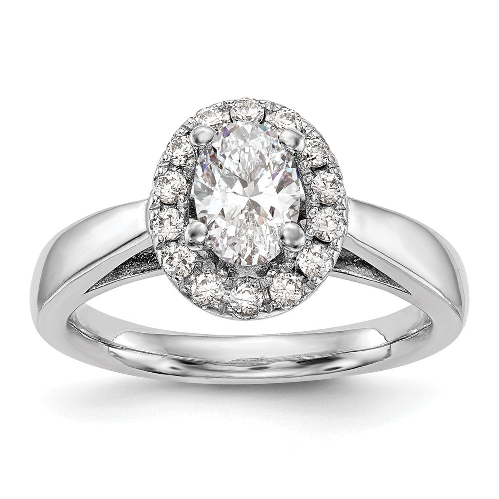14K Weißgold Oval Heiligenschein Synthetisch Diamant Verlobungsring