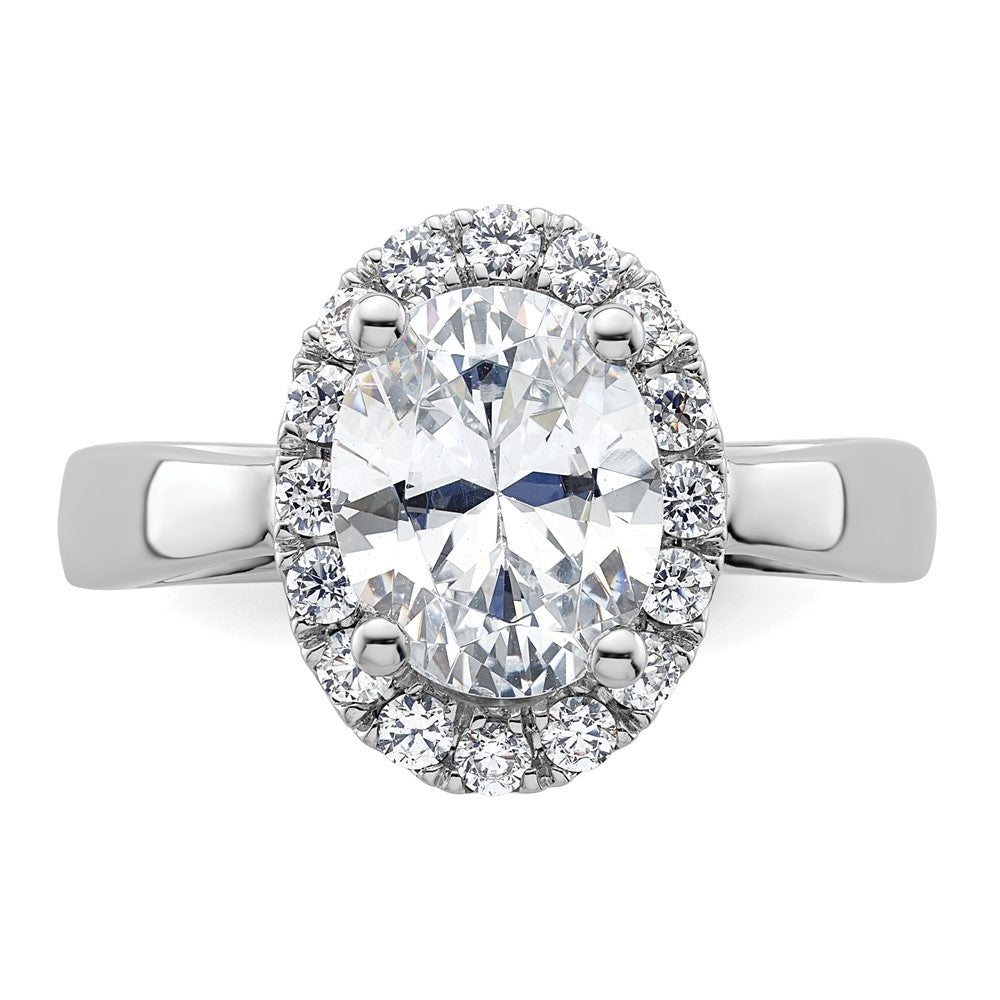 14K Weißgold Oval Heiligenschein Synthetisch Diamant Verlobungsring