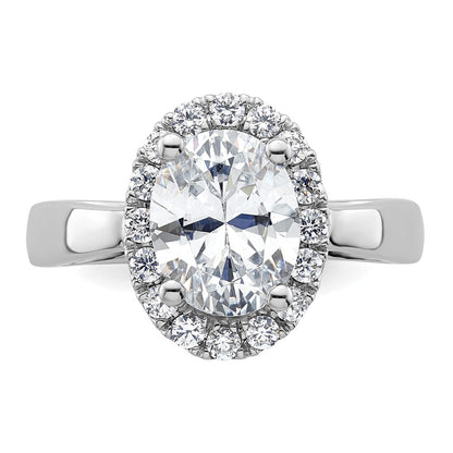 14K Weißgold Oval Heiligenschein Synthetisch Diamant Verlobungsring