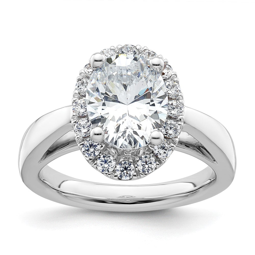 14K Weißgold Oval Heiligenschein Synthetisch Diamant Verlobungsring