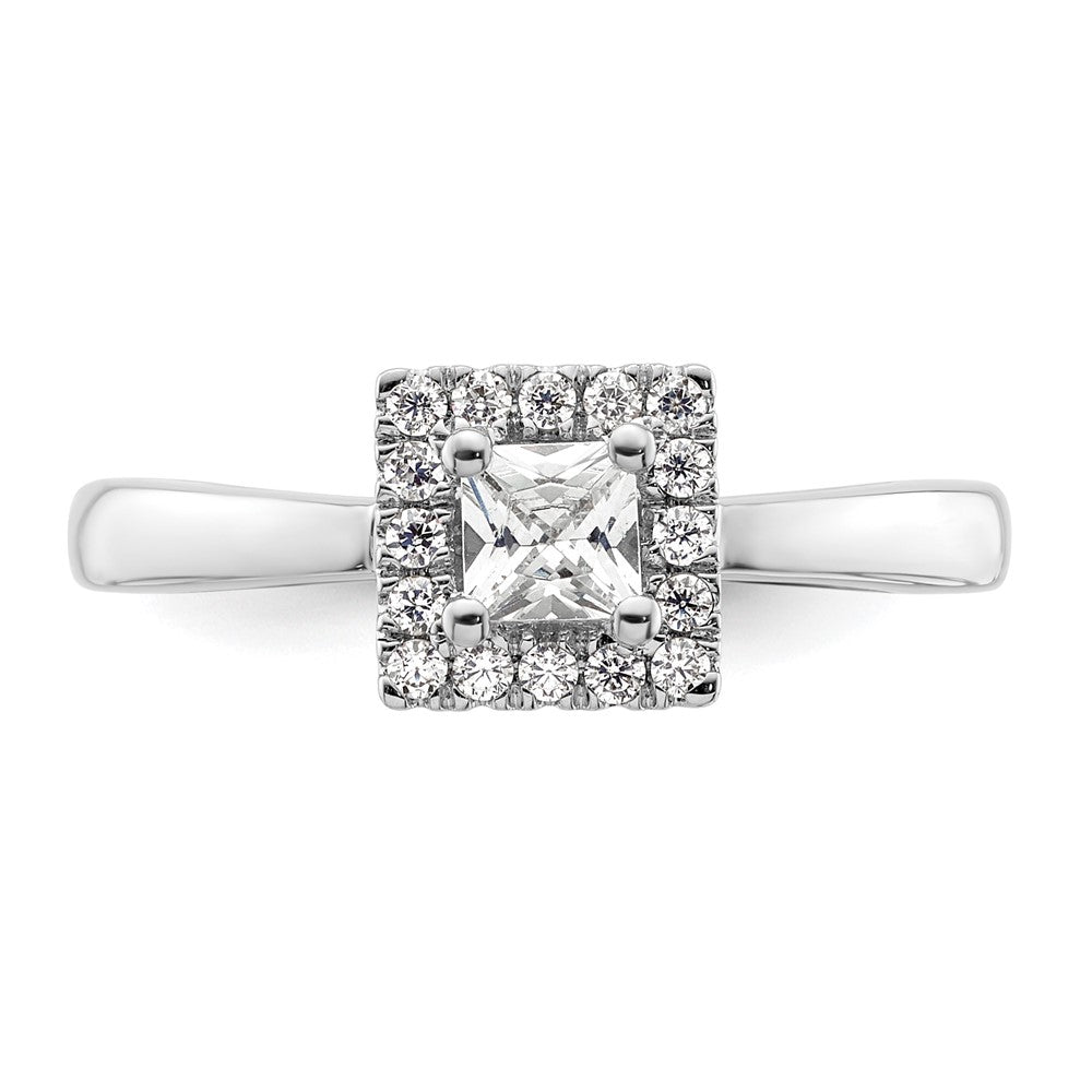 14K Weißgold Princess Heiligenschein Synthetisch Diamant Verlobungsring