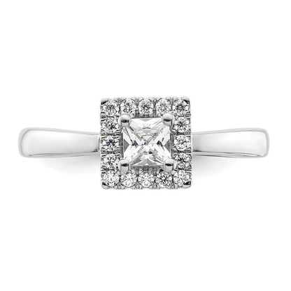 14K Weißgold Princess Heiligenschein Synthetisch Diamant Verlobungsring