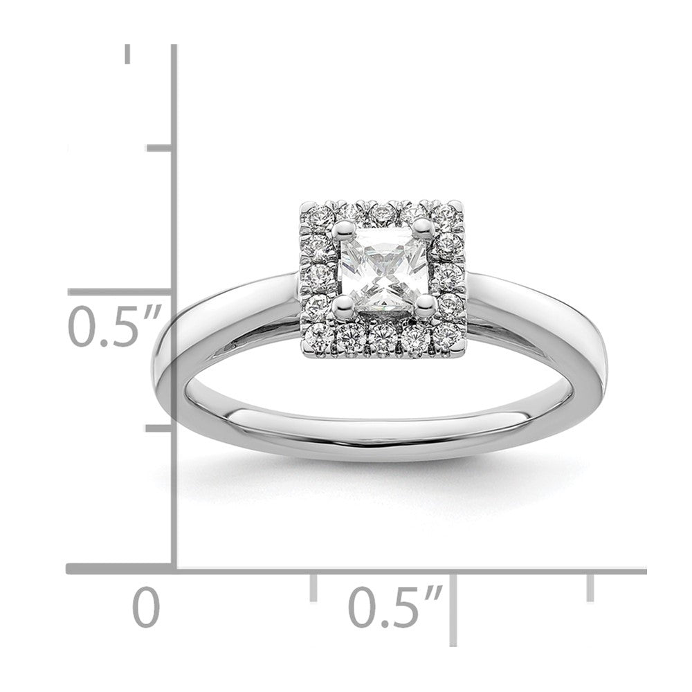 14K Weißgold Princess Heiligenschein Synthetisch Diamant Verlobungsring