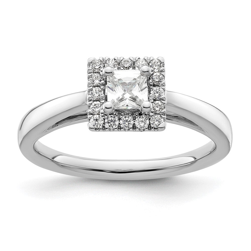 14K Weißgold Princess Heiligenschein Synthetisch Diamant Verlobungsring