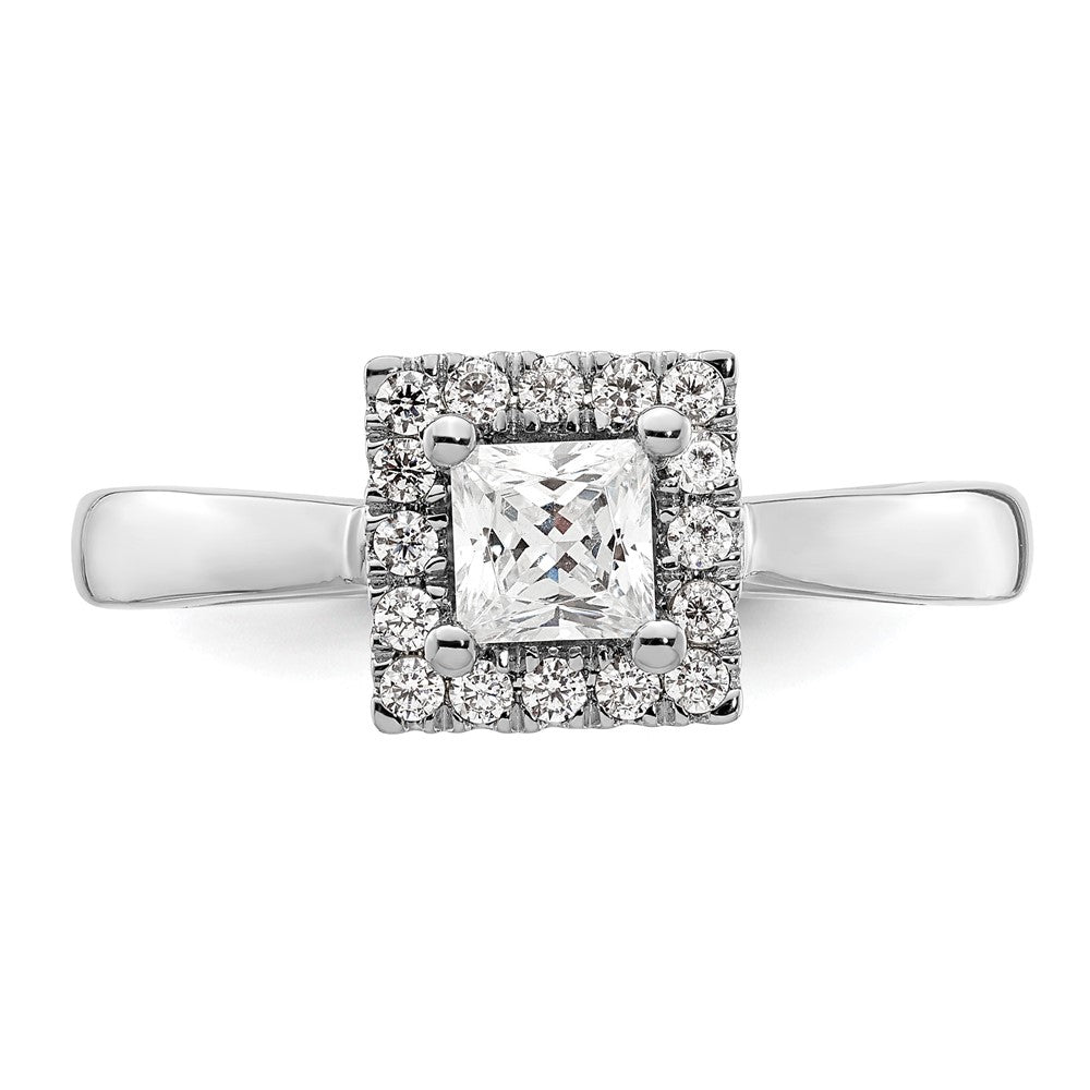 14K Weißgold Princess Heiligenschein Synthetisch Diamant Verlobungsring