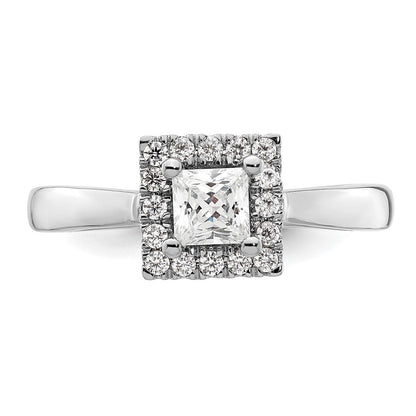 14K Weißgold Princess Heiligenschein Synthetisch Diamant Verlobungsring