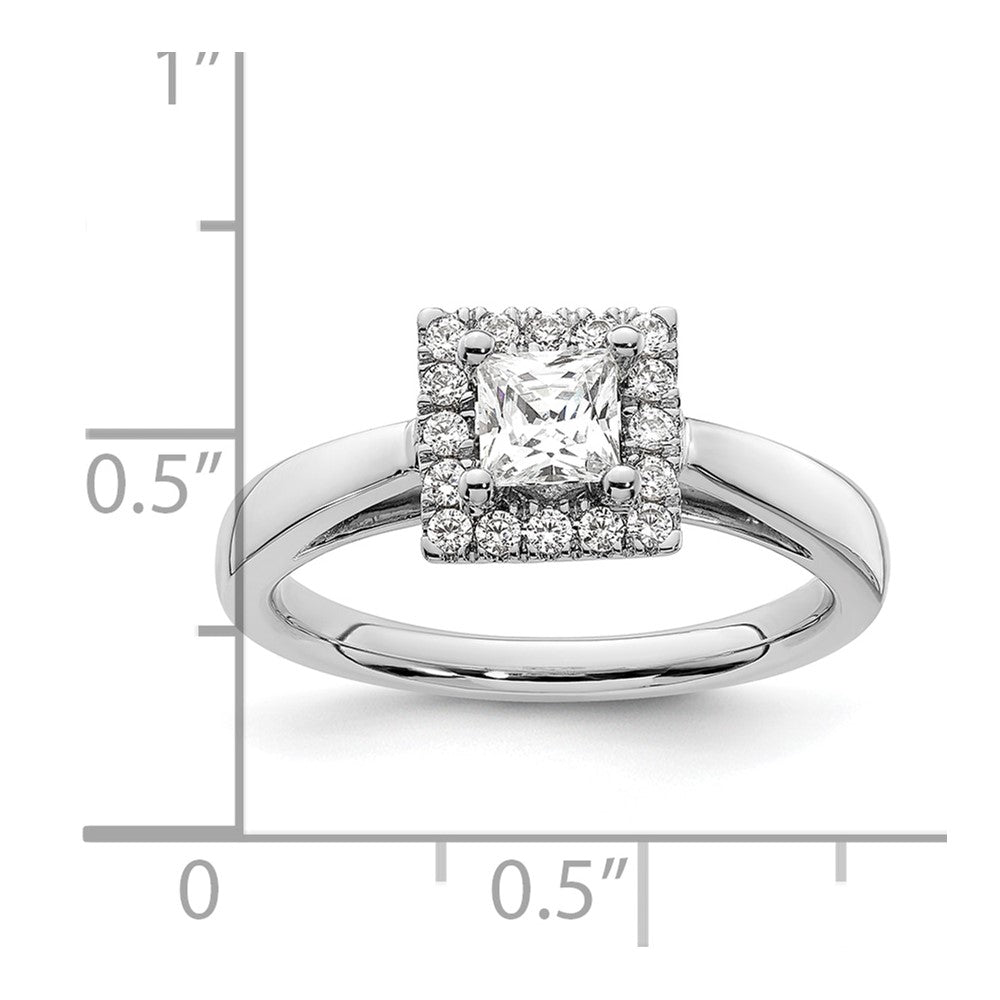 14K Weißgold Princess Heiligenschein Synthetisch Diamant Verlobungsring