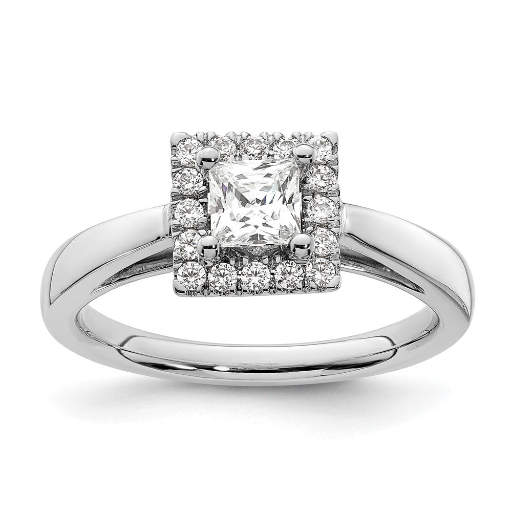 14K Weißgold Princess Heiligenschein Synthetisch Diamant Verlobungsring