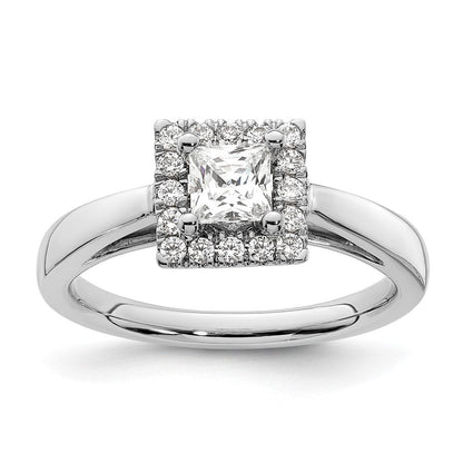 14K Weißgold Princess Heiligenschein Synthetisch Diamant Verlobungsring