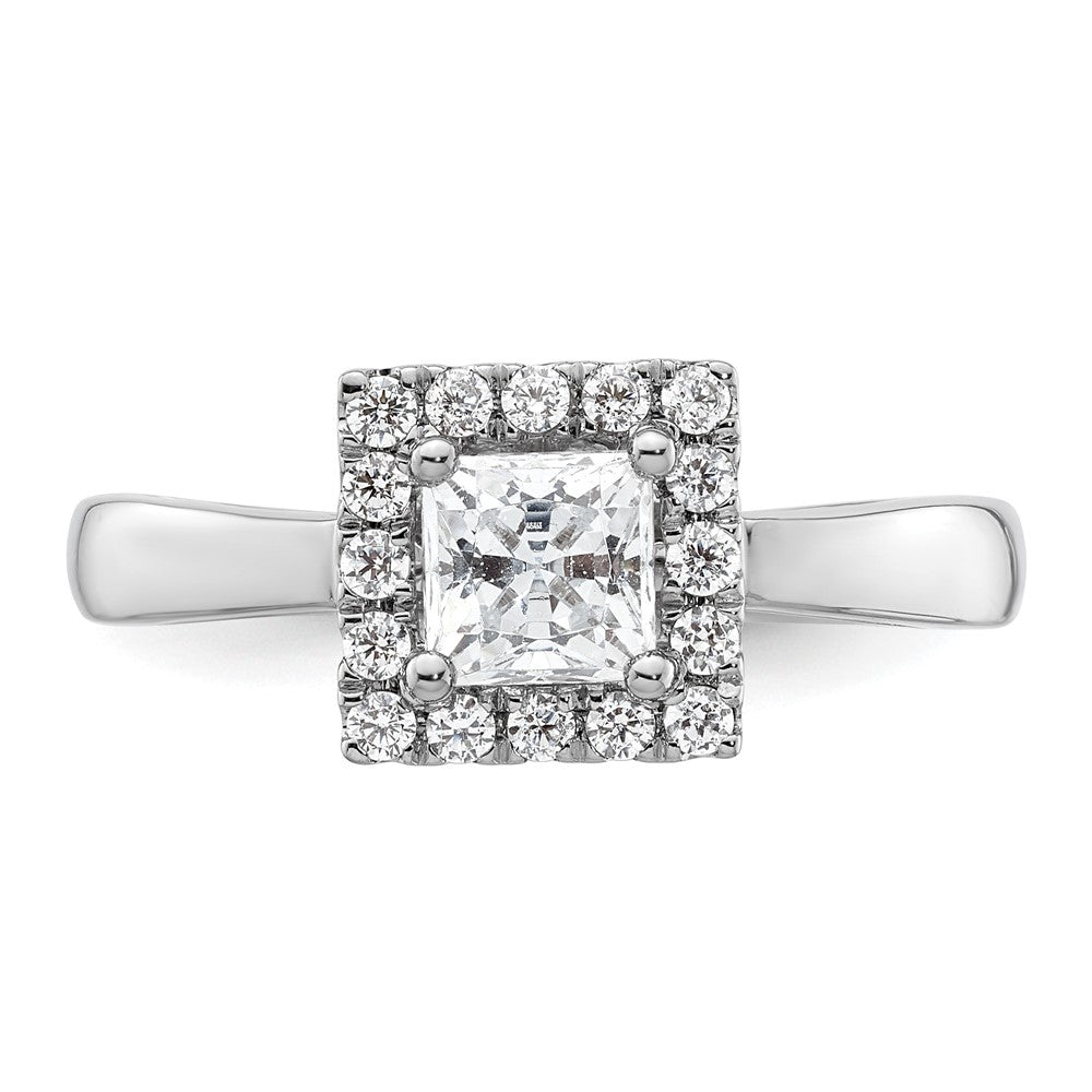 14K Weißgold Princess Heiligenschein Synthetisch Diamant Verlobungsring