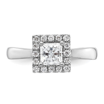 14K Weißgold Princess Heiligenschein Synthetisch Diamant Verlobungsring
