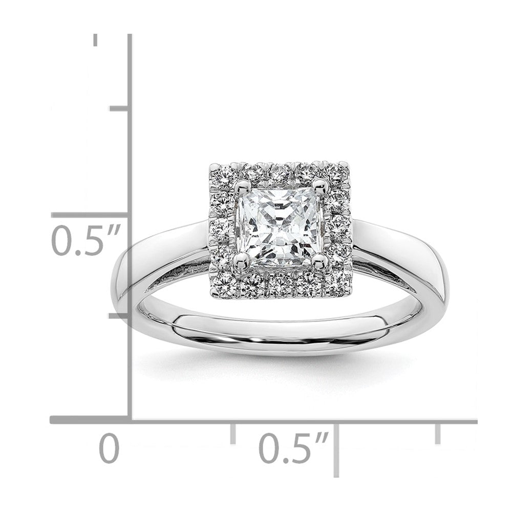 14K Weißgold Princess Heiligenschein Synthetisch Diamant Verlobungsring