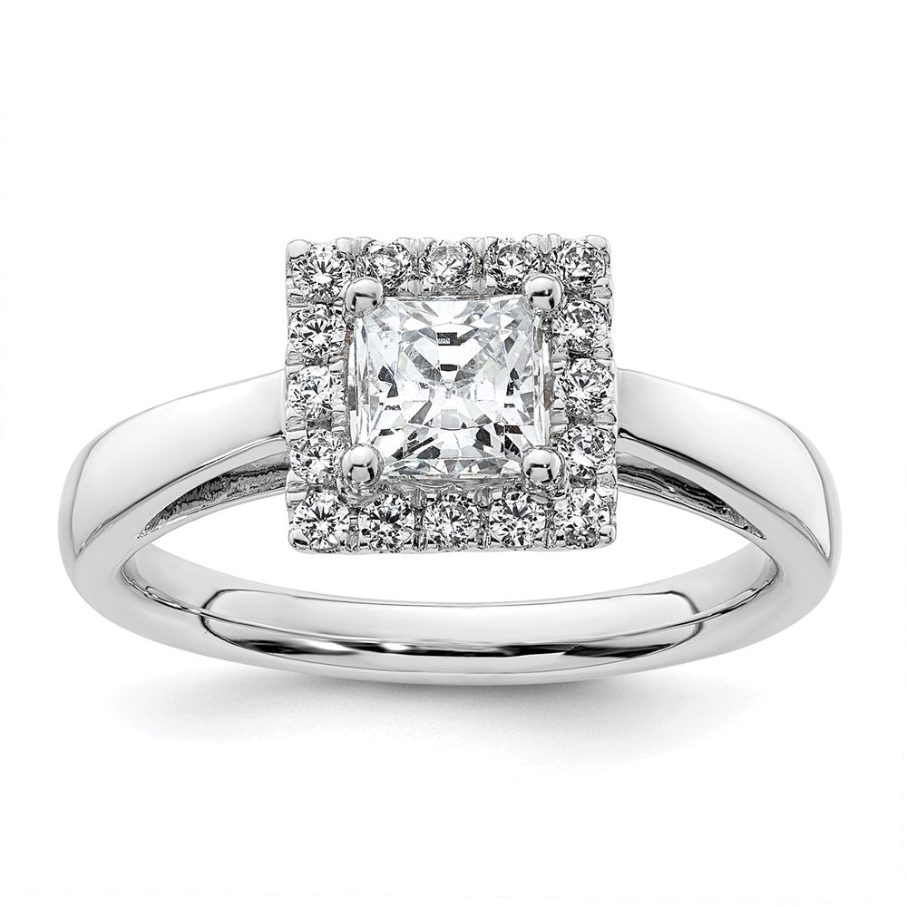 14K Weißgold Princess Heiligenschein Synthetisch Diamant Verlobungsring