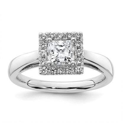 14K Weißgold Princess Heiligenschein Synthetisch Diamant Verlobungsring