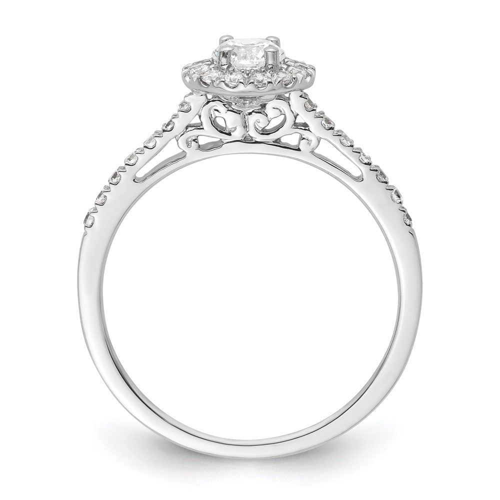 14K Weißgold Rund Heiligenschein Synthetisch Diamant Verlobungsring
