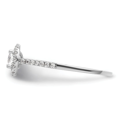 14K Weißgold Rund Heiligenschein Synthetisch Diamant Verlobungsring