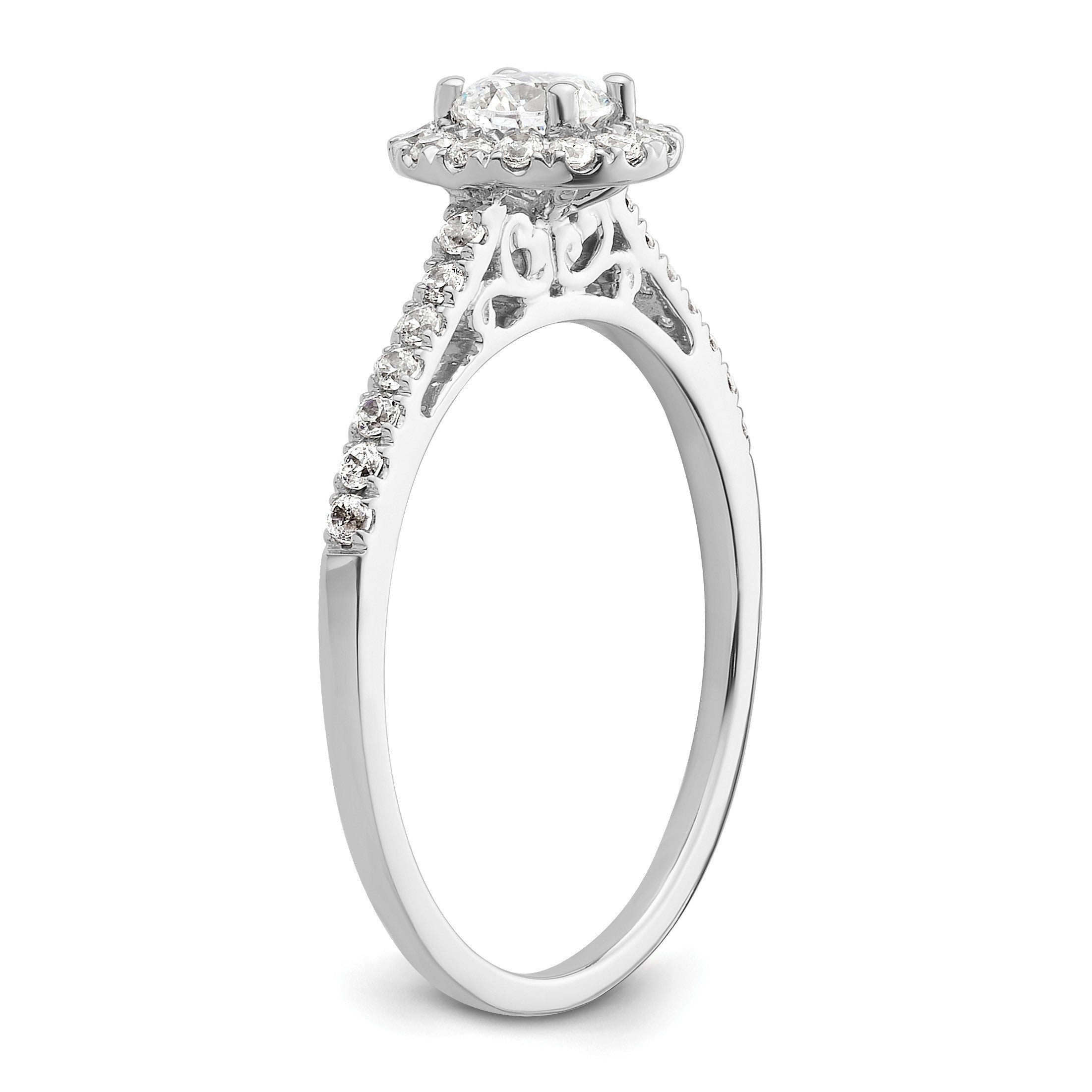 14K Weißgold Rund Heiligenschein Synthetisch Diamant Verlobungsring