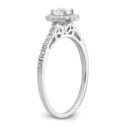 14K Weißgold Rund Heiligenschein Synthetisch Diamant Verlobungsring