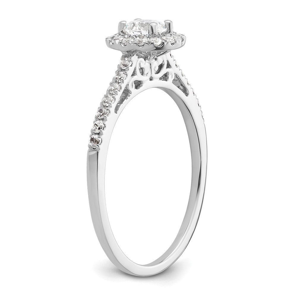 14K Weißgold Rund Heiligenschein Synthetisch Diamant Verlobungsring