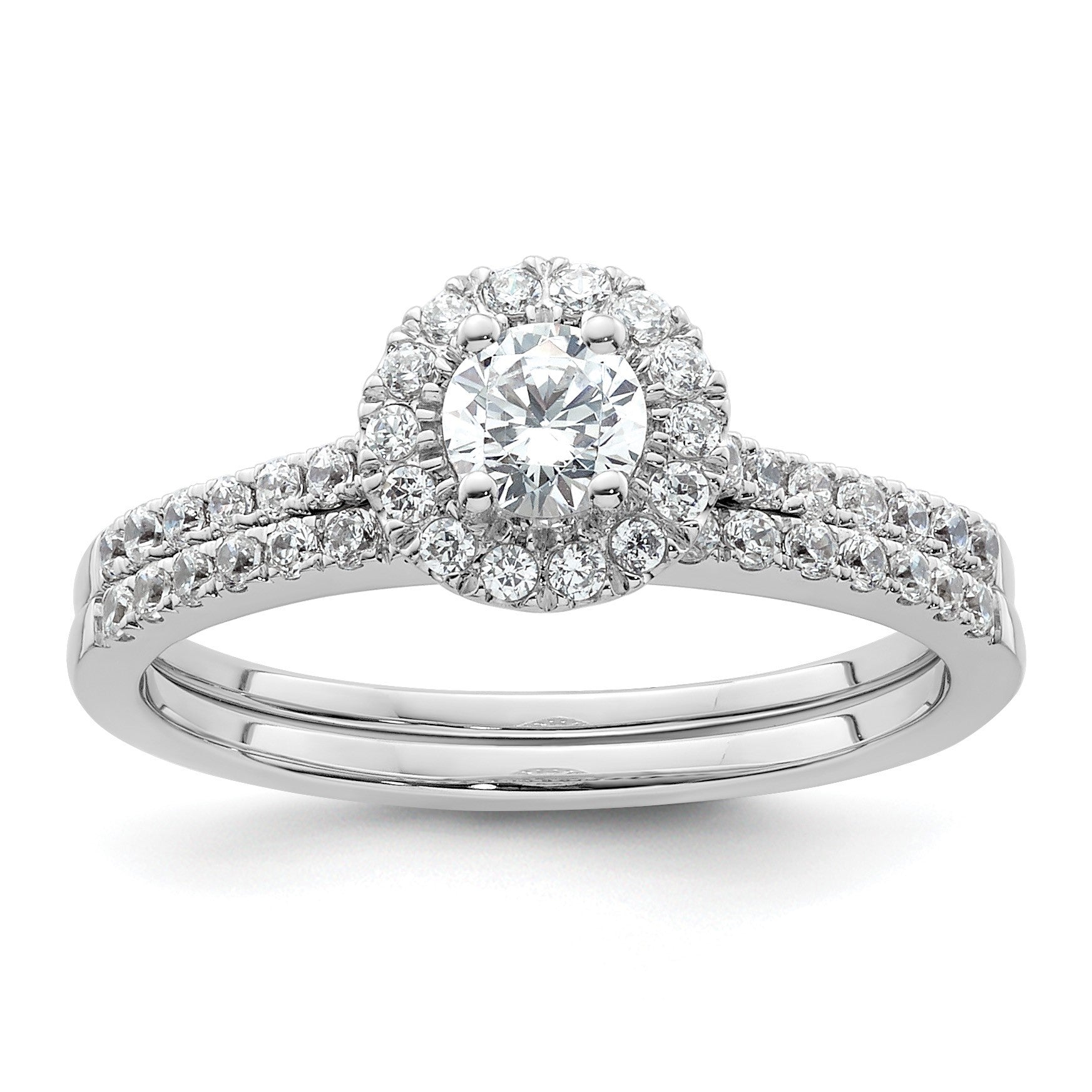 14K Weißgold Rund Heiligenschein Synthetisch Diamant Verlobungsring