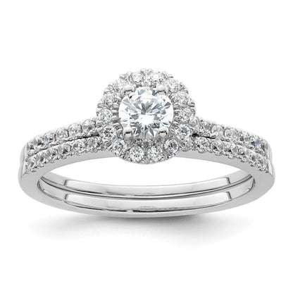 14K Weißgold Rund Heiligenschein Synthetisch Diamant Verlobungsring