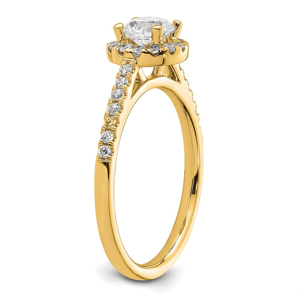 14K Gelbgold Verlobungsring mit Halo und 0,75 ct. Labor-gezüchteten Diamanten VS/SI+ G+