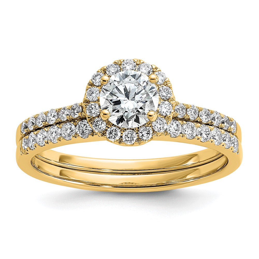 14K Gelbgold Verlobungsring mit Halo und 0,75 ct. Labor gezüchteten Diamanten VS/SI+ G+