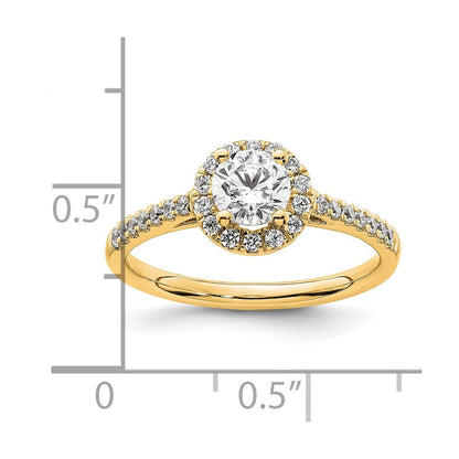 14K Gelbgold Verlobungsring mit Halo und 0,75 ct. Labor gezüchteten Diamanten VS/SI+ G+