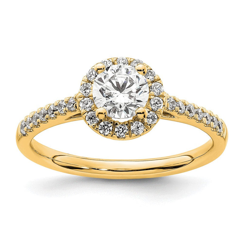 14K Gelbgold Verlobungsring mit Halo und 0,75 ct. Labor gezüchteten Diamanten VS/SI+ G+