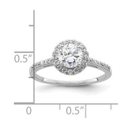 14K Weißgold Verlobungsring mit 0,75 ct. Center und Halo, 0,25 ct. gezüchteten Diamanten VS/SI+ G+