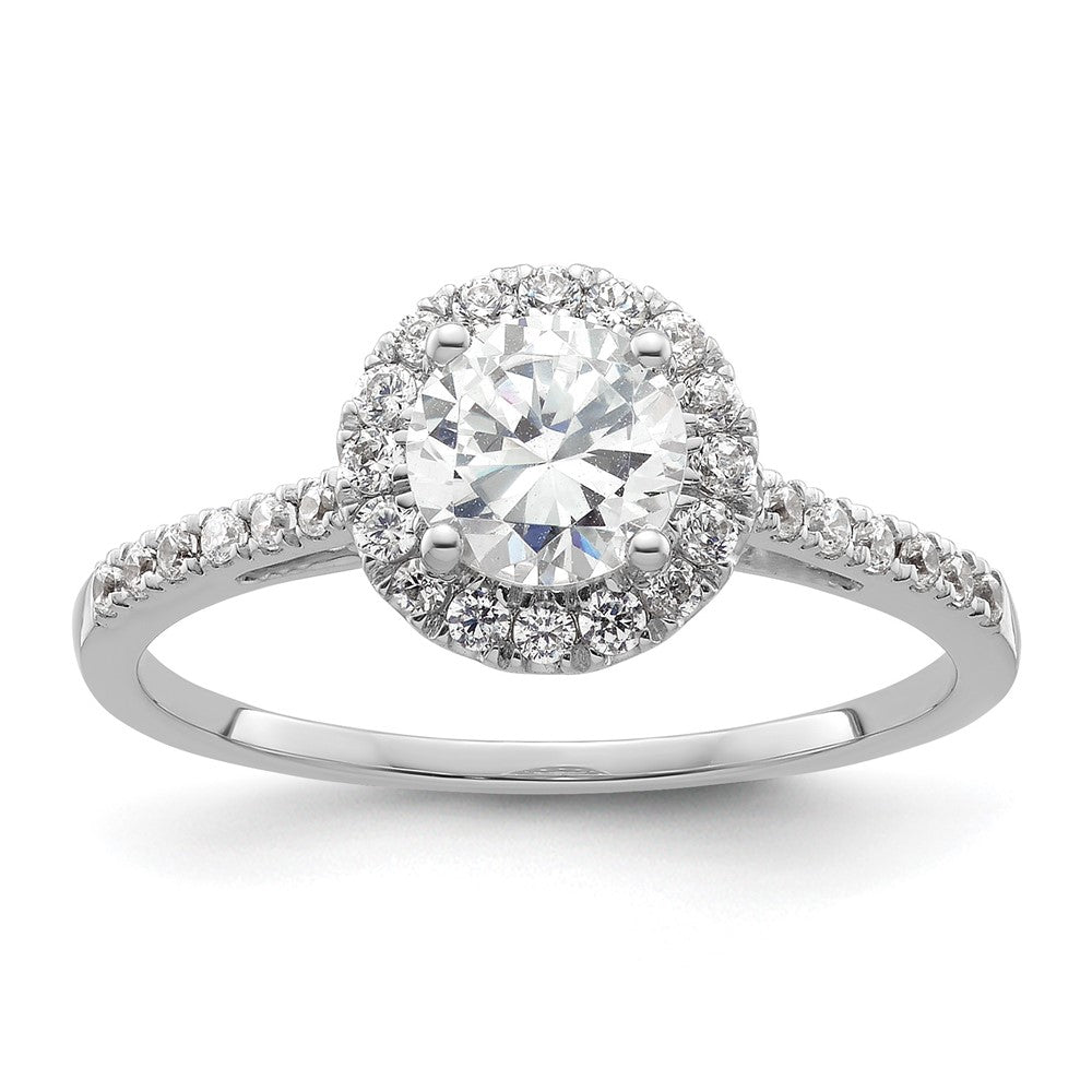 14K Weißgold Verlobungsring mit 0,75 ct. Center und Halo, 0,25 ct. gezüchteten Diamanten VS/SI+ G+