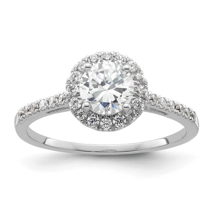 14K Weißgold Verlobungsring mit 0,75 ct. Center und Halo, 0,25 ct. gezüchteten Diamanten VS/SI+ G+