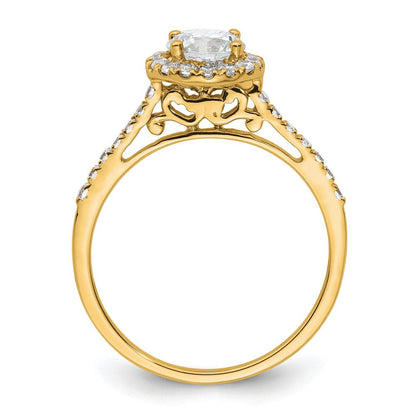 14K Gelbgold Verlobungsring mit Halo-Fassung, Semi-Mount, 0,25 ct. Laborgezüchteter Diamant VS/SI+ G+, Mittelstein 0,75 ct