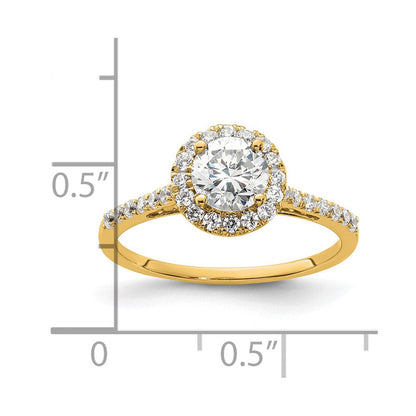 14K Gelbgold Verlobungsring mit Halo-Fassung, Semi-Mount, 0,25 ct. Laborgezüchteter Diamant VS/SI+ G+, Mittelstein 0,75 ct