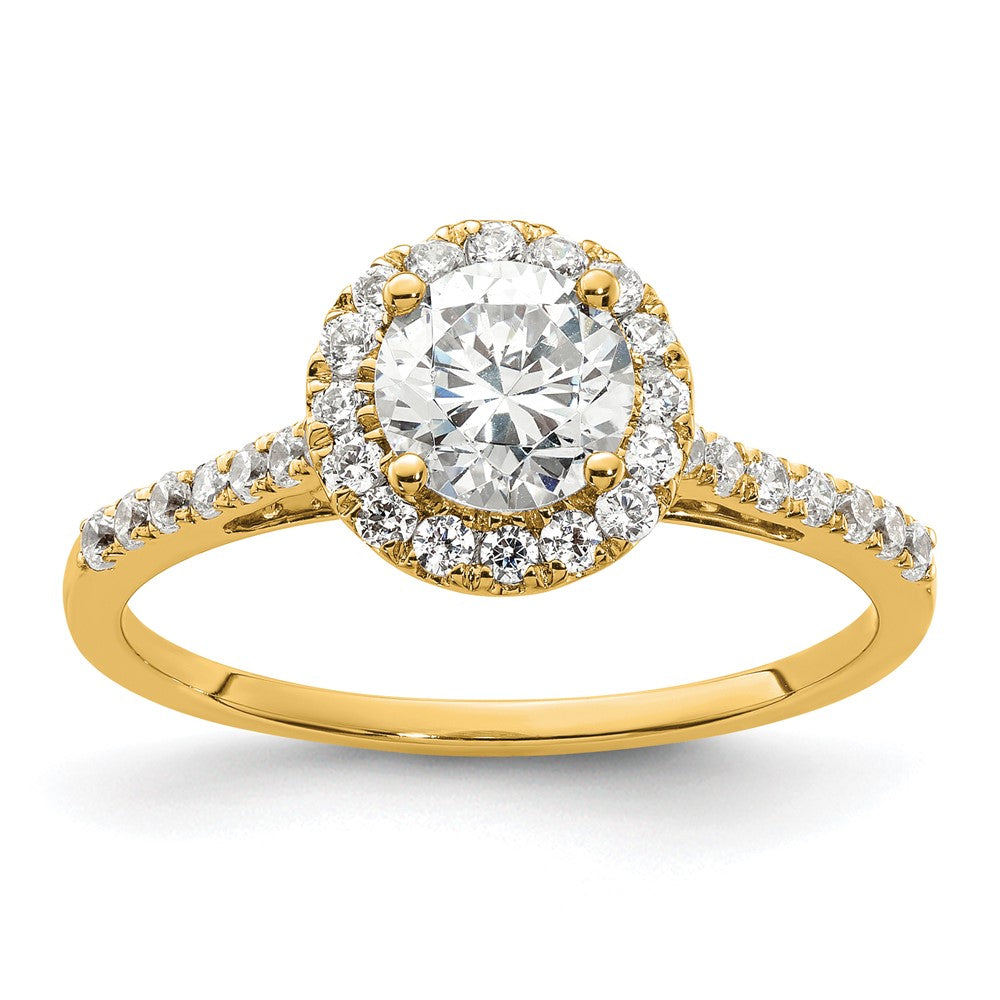 14K Gelbgold Verlobungsring mit Halo-Fassung, Semi-Mount, 0,25 ct. Laborgezüchteter Diamant VS/SI+ G+, Mittelstein 0,75 ct