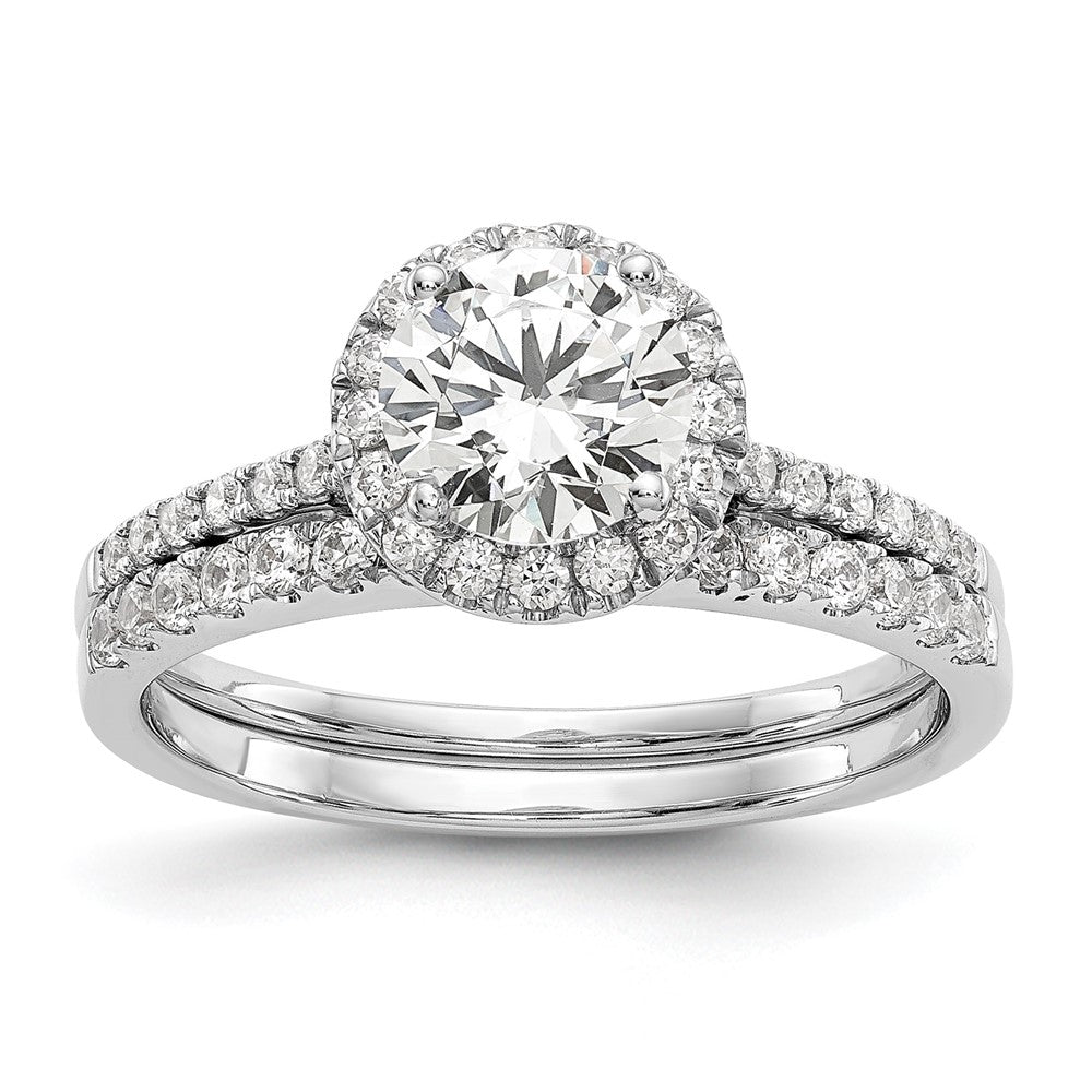 Verlobungsring aus 14K Weißgold mit 0,25 ct. laborgezüchteten Diamanten VS/SI+ G+ und 1 ct. Mittelstein in Halo-Fassung