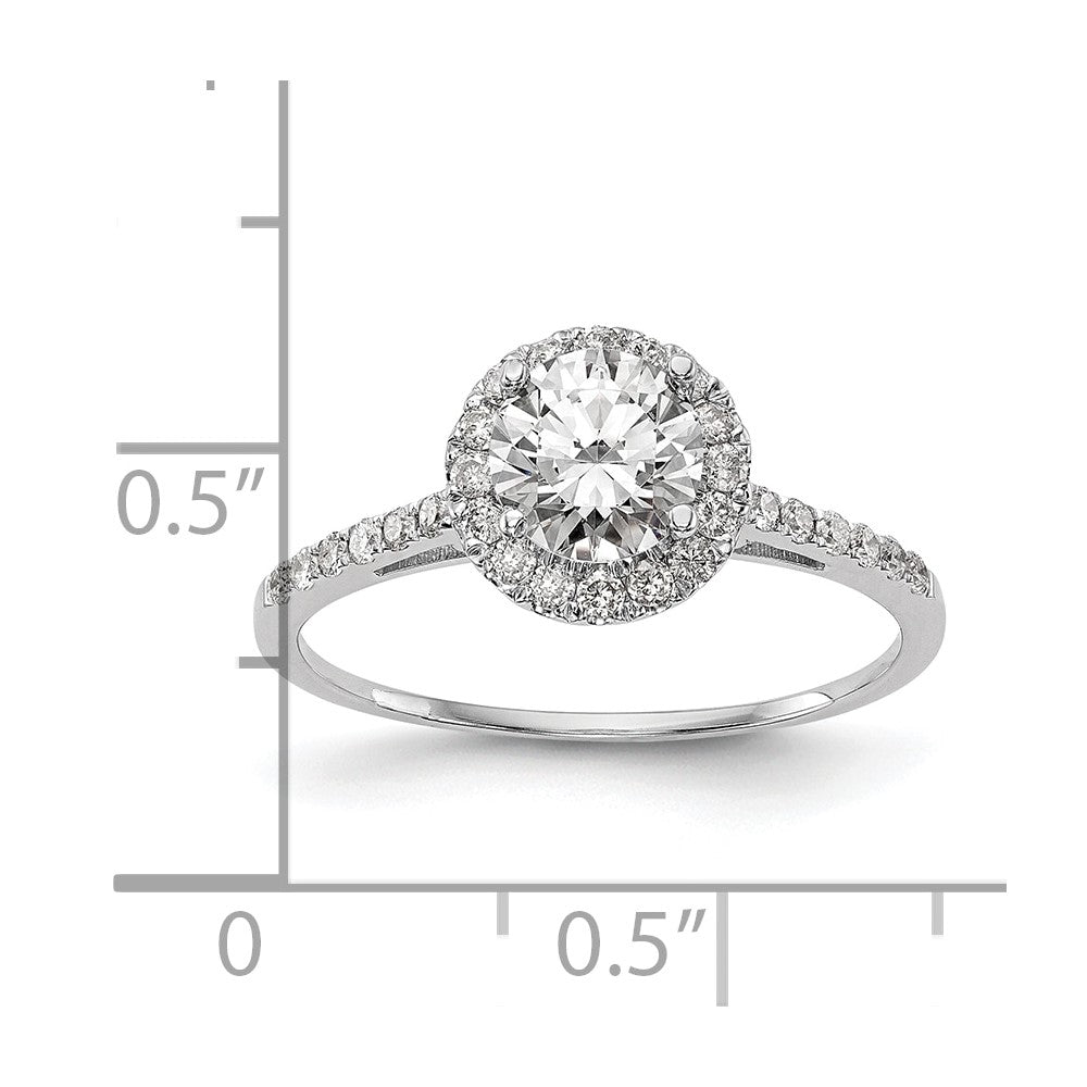 Verlobungsring aus 14K Weißgold mit 0,25 ct. laborgezüchteten Diamanten VS/SI+ G+ und 1 ct. Mittelstein in Halo-Fassung