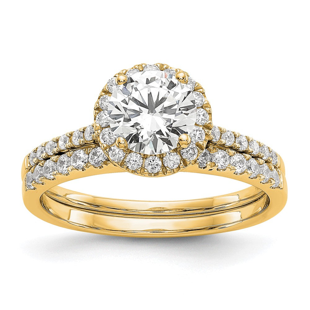 14K Gelbgold Verlobungsring mit Halo und 0,75 ct. Labor gezüchteten Diamanten VS/SI+ G+