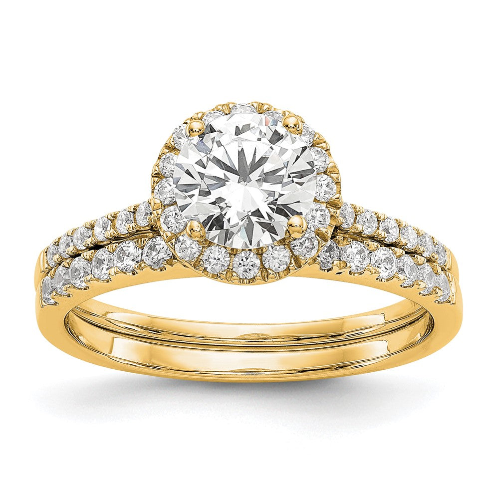 14K Gelbgold Verlobungsring mit Halo-Fassung, Semi-Mount, 0,25 ct. Laborgezüchteter Diamant VS/SI+ G+, Mittelstein 0,75 ct