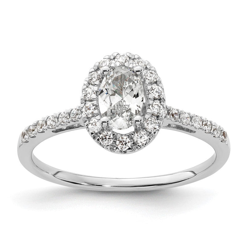 14K Weißgold Heiligenschein (holds 1/2 Karat (6x4mm) Oval Mittig) 1/4 Diamant Halbfassung Verlobungsring