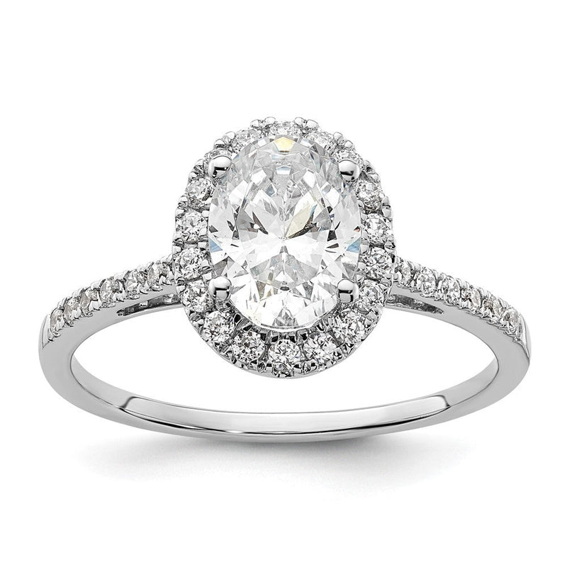 14K Weißgold Heiligenschein (holds 1.5 Karat (8x6mm) Oval Mittig) 1/3 Karat Diamant Halbfassung Verlobungsring